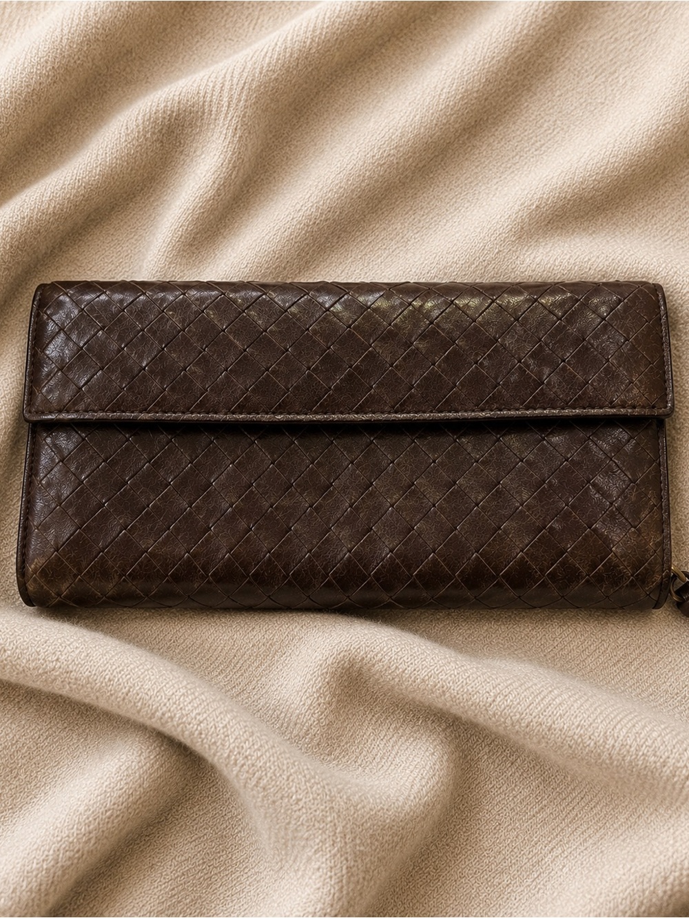 Vintage Bottega Veneta Intrecciato Lambskin Wallet in  Espresso Brown